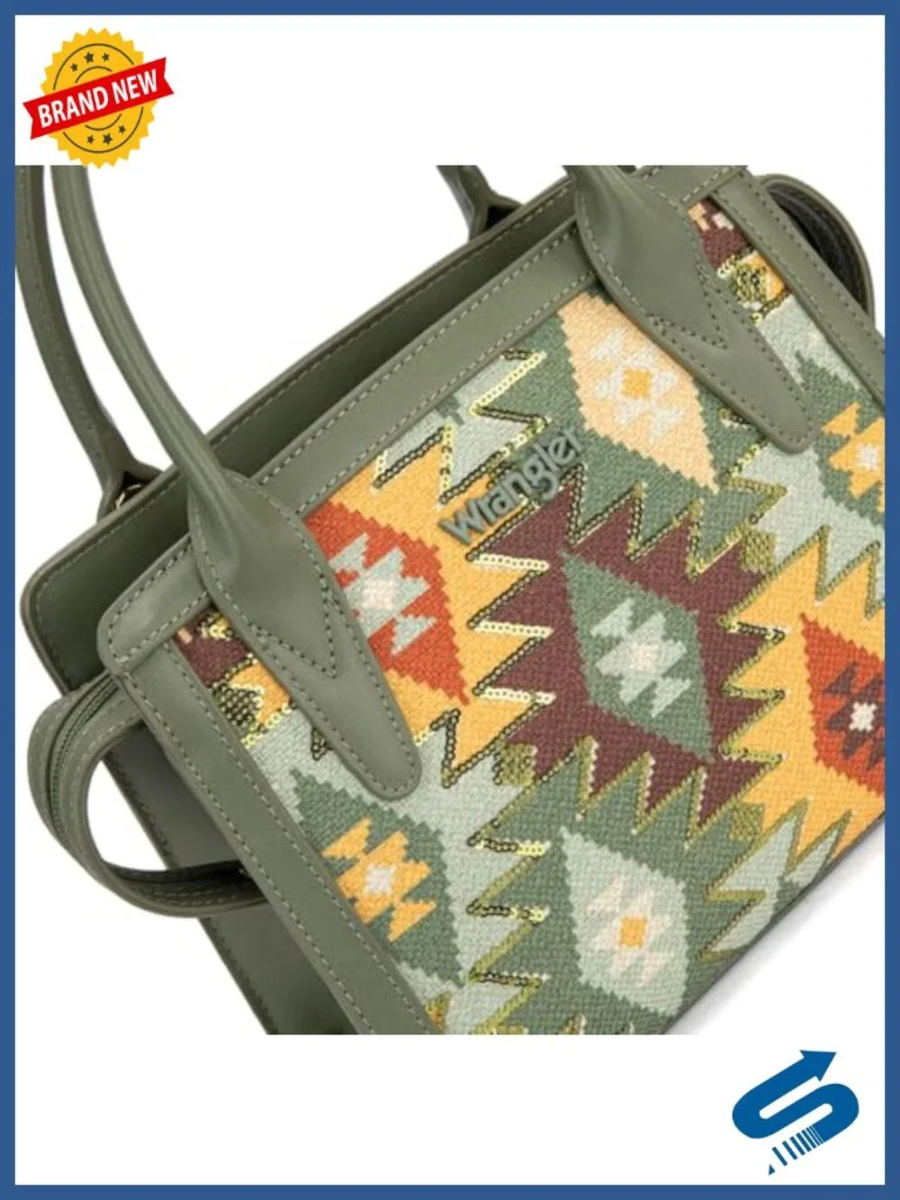 Sparkle Aztec Top-Handle Satchel Purse with Sequins Faux Leather Shoulder Bag